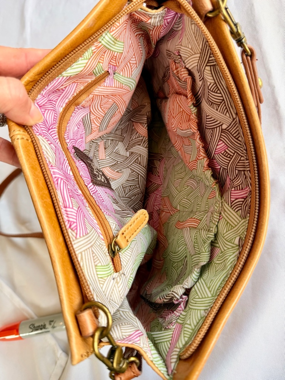 The Sak Tan Woven Pinched Leather Clutch Colorful Crossbody - Picture 7 of 8